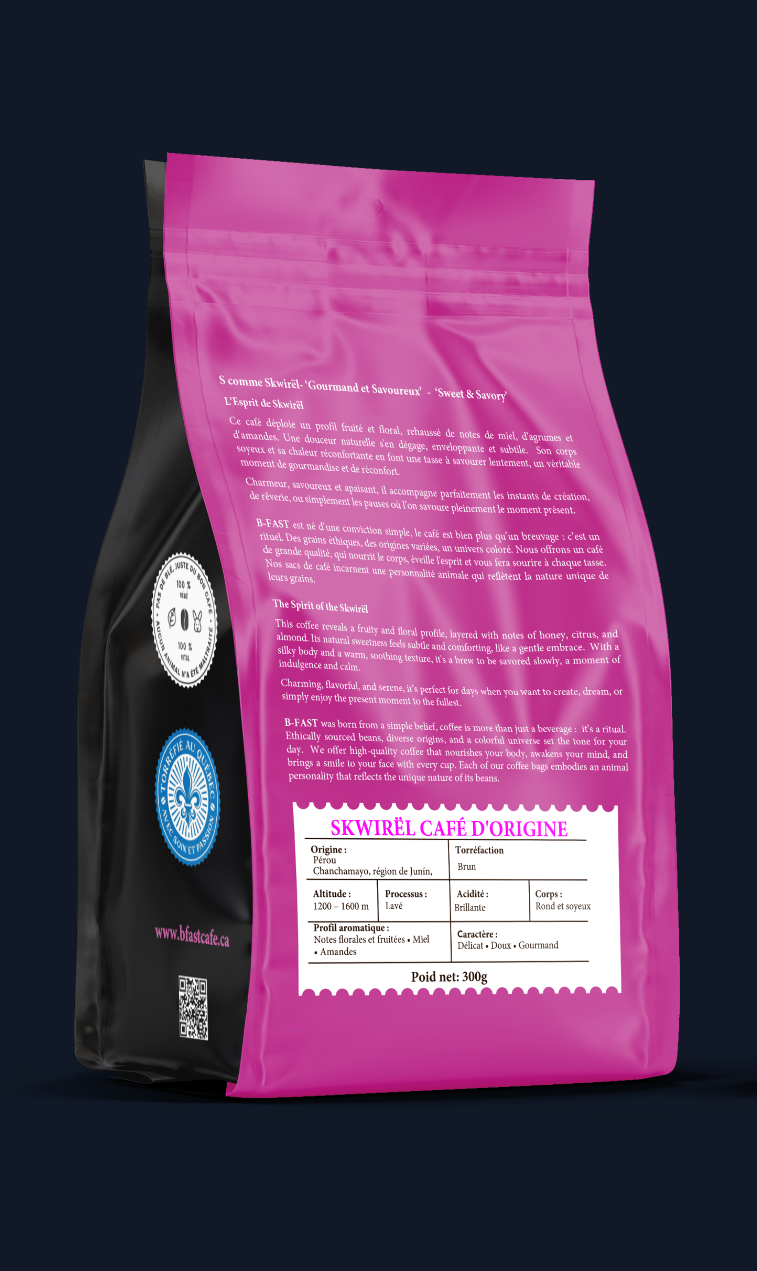 Skwirël single origin Peruvian coffee, medium roast with floral and fruity aroma, 300g bag